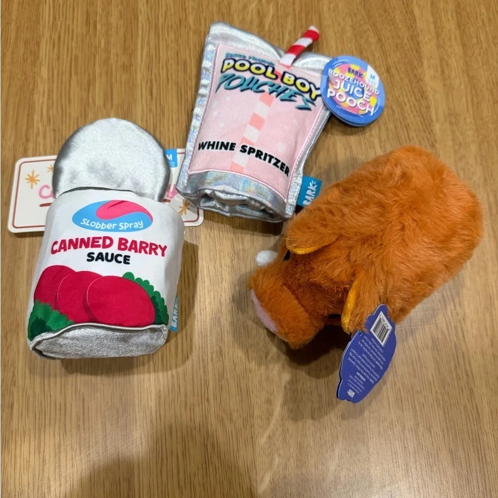 BarkBox Dog Toy Bundle Wine Spritzer Pool Boy + Canned Barky Sauce + Plush Boar